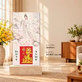 Lịch gỗ Quan Âm – Bạch Liên Từ Bi - Trắng ngọc – Sen hồng 30x60cm - PG27-22 – ảnh 1