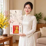 Lịch gỗ Quan Âm – Bạch Liên Từ Bi - Trắng ngọc – Sen hồng 30x60cm - PG27-22 – ảnh 3