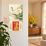 Lịch gỗ Hoa Sen – Tâm An - Kem – Xanh ngọc 30x60cm - PG27-26 – ảnh 2