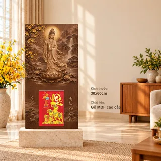 Lịch gỗ Quan Âm - Walnut 3D 30x60cm - PG27-02