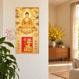Lịch gỗ A Di Đà – Liên Hoa Tịnh Độ - Vàng trầm – Liên hoa 30x60cm - PG27-23 – ảnh 2
