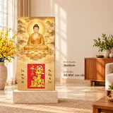 Lịch gỗ A Di Đà – Liên Hoa Tịnh Độ - Vàng trầm – Liên hoa 30x60cm - PG27-23 – ảnh 1