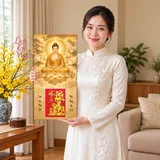 Lịch gỗ A Di Đà – Liên Hoa Tịnh Độ - Vàng trầm – Liên hoa 30x60cm - PG27-23 – ảnh 3