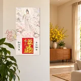 Lịch gỗ Quan Âm – Bạch Liên Từ Bi - Trắng ngọc – Sen hồng 30x60cm - PG27-22 – ảnh 2