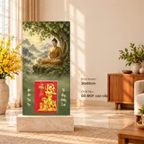 Lịch gỗ Thích Ca – Bồ Đề Tịnh Tâm - Xanh rêu – Cảnh thiền 30x60cm - PG27-24 – ảnh 1