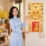 Lịch gỗ A Di Đà – Liên Hoa Tịnh Độ - Vàng trầm – Liên hoa 30x60cm - PG27-23 – ảnh 4