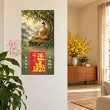 Lịch gỗ Thích Ca – Bồ Đề Tịnh Tâm - Xanh rêu – Cảnh thiền 30x60cm - PG27-24 – ảnh 2