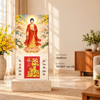 Lịch gỗ Phật A Di Đà - Đồ họa 30x60cm - PG27-03