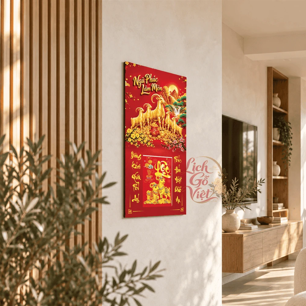 Lịch gỗ tráng gương 2027 30×60 cm Ngũ Phúc Lâm Môn LGV27T3-01 — ảnh 2