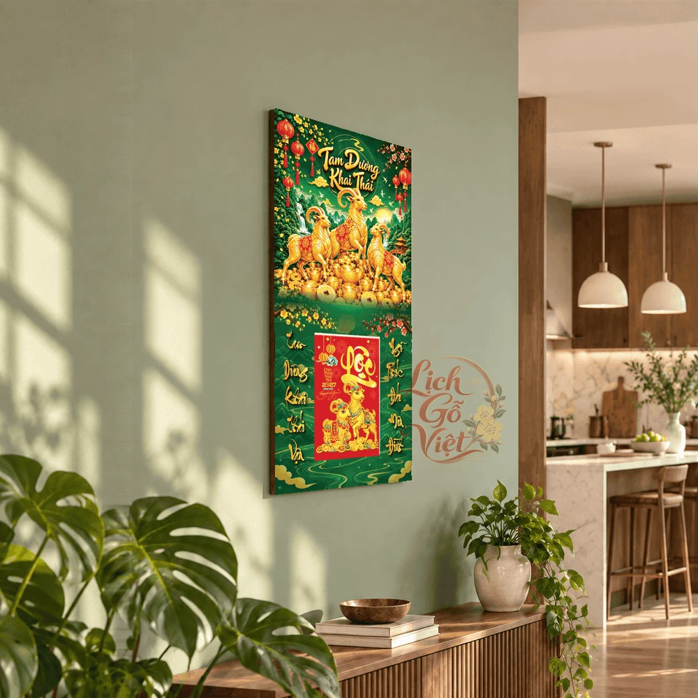 Lịch gỗ tráng gương 2027 30×60 cm Tam Dương Khai Thái LGV27T3-02 — ảnh 3
