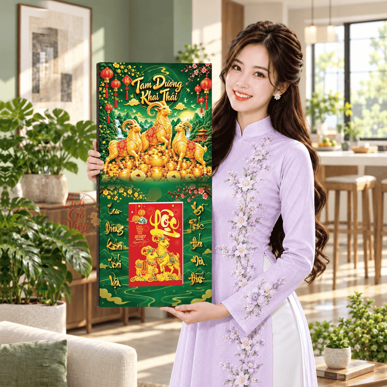 Lịch gỗ tráng gương 2027 30×60 cm Tam Dương Khai Thái LGV27T3-02 — ảnh 4