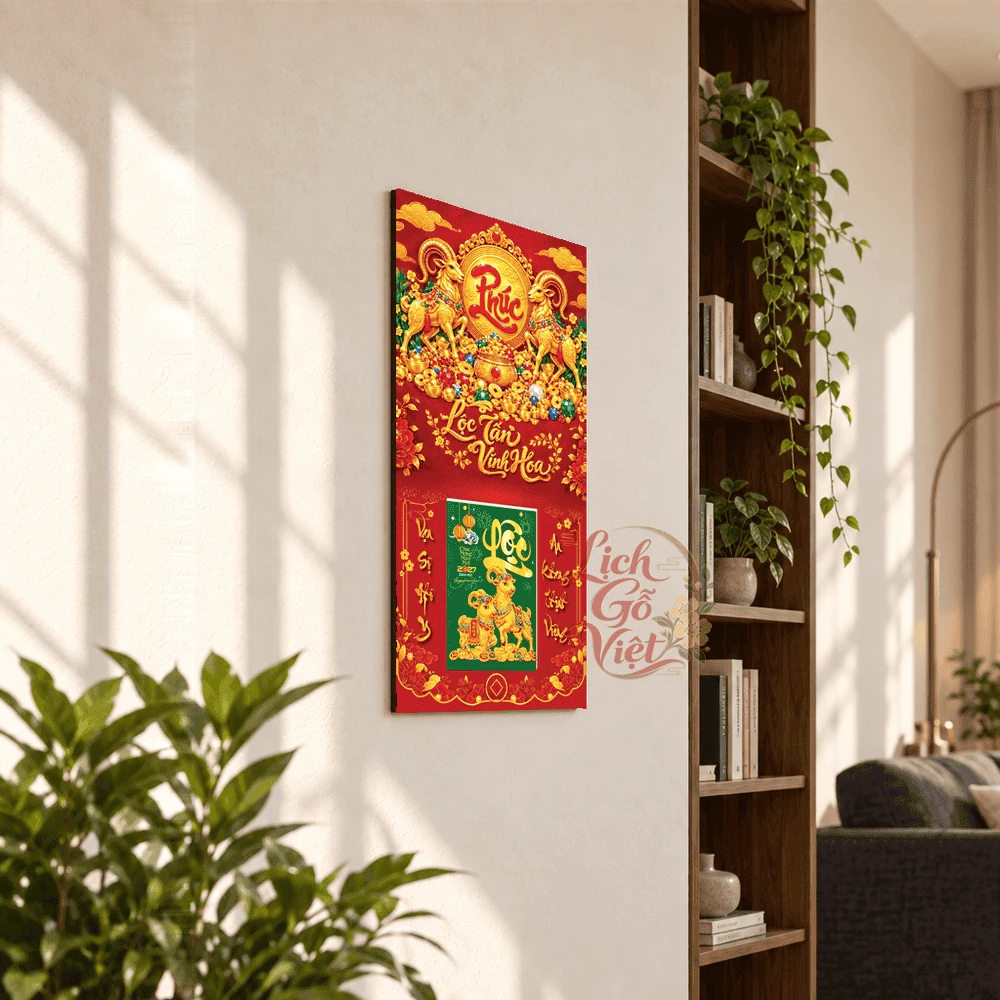 Lịch gỗ tráng gương 2027 30×60 cm Chữ Phúc Lộc Tài Như Ý LGV27T3-06 — ảnh 2