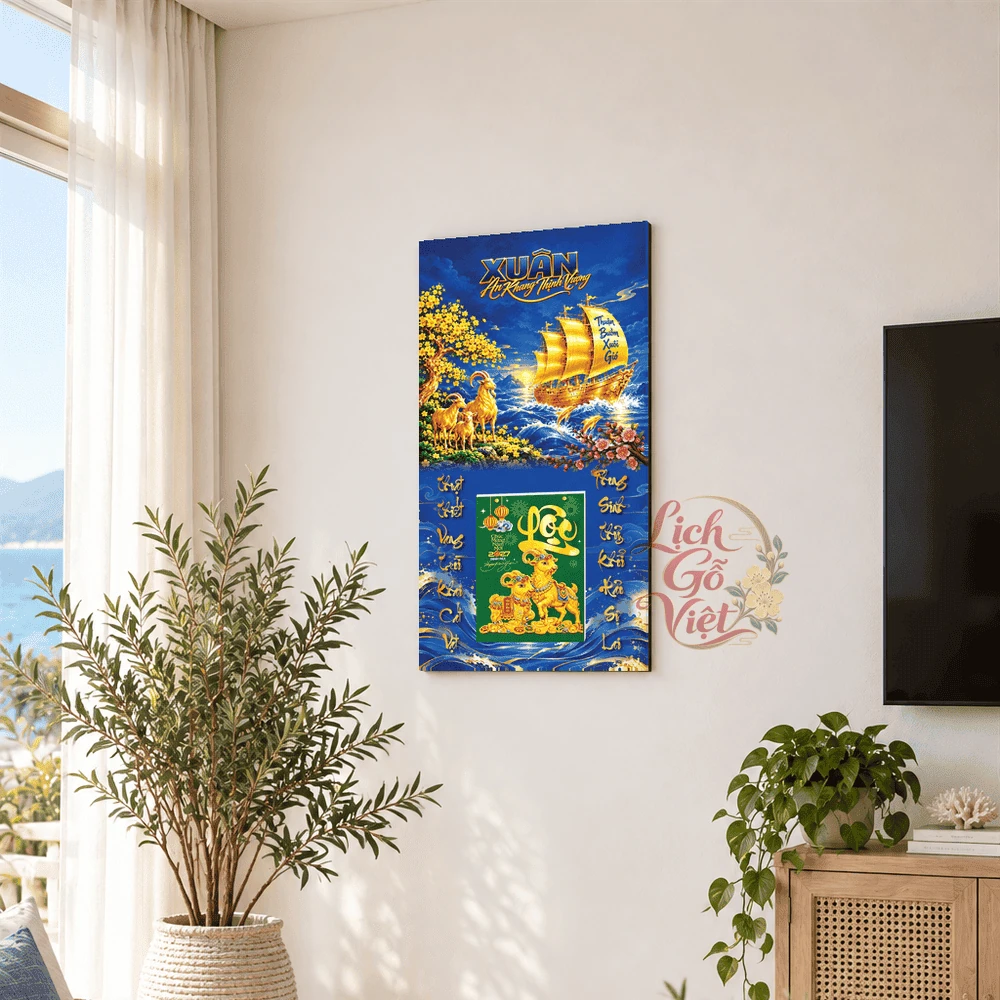 Lịch gỗ tráng gương 2027 30×60 cm Thuận Buồm Xuôi Gió LGV27T3-07 — ảnh 1