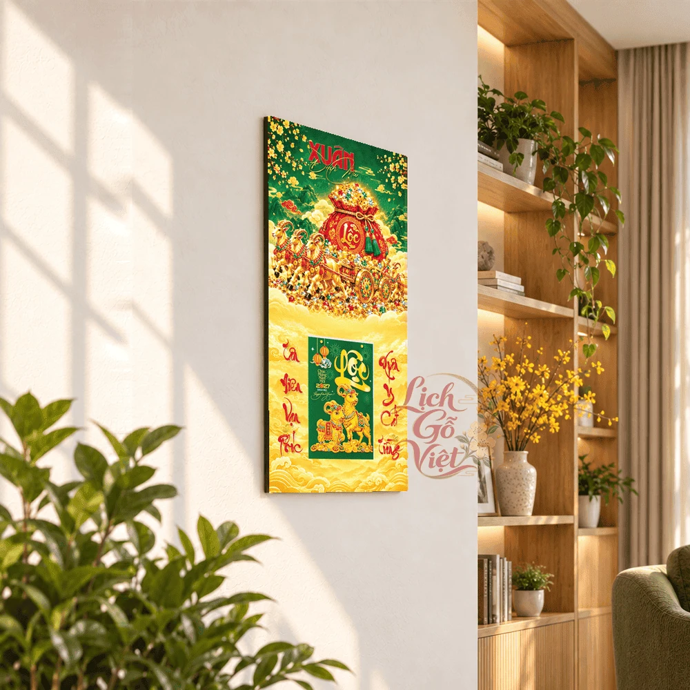 Lịch gỗ tráng gương 2027 30×60 cm Chữ Lộc Đón Xuân LGV27T3-09 — ảnh 3
