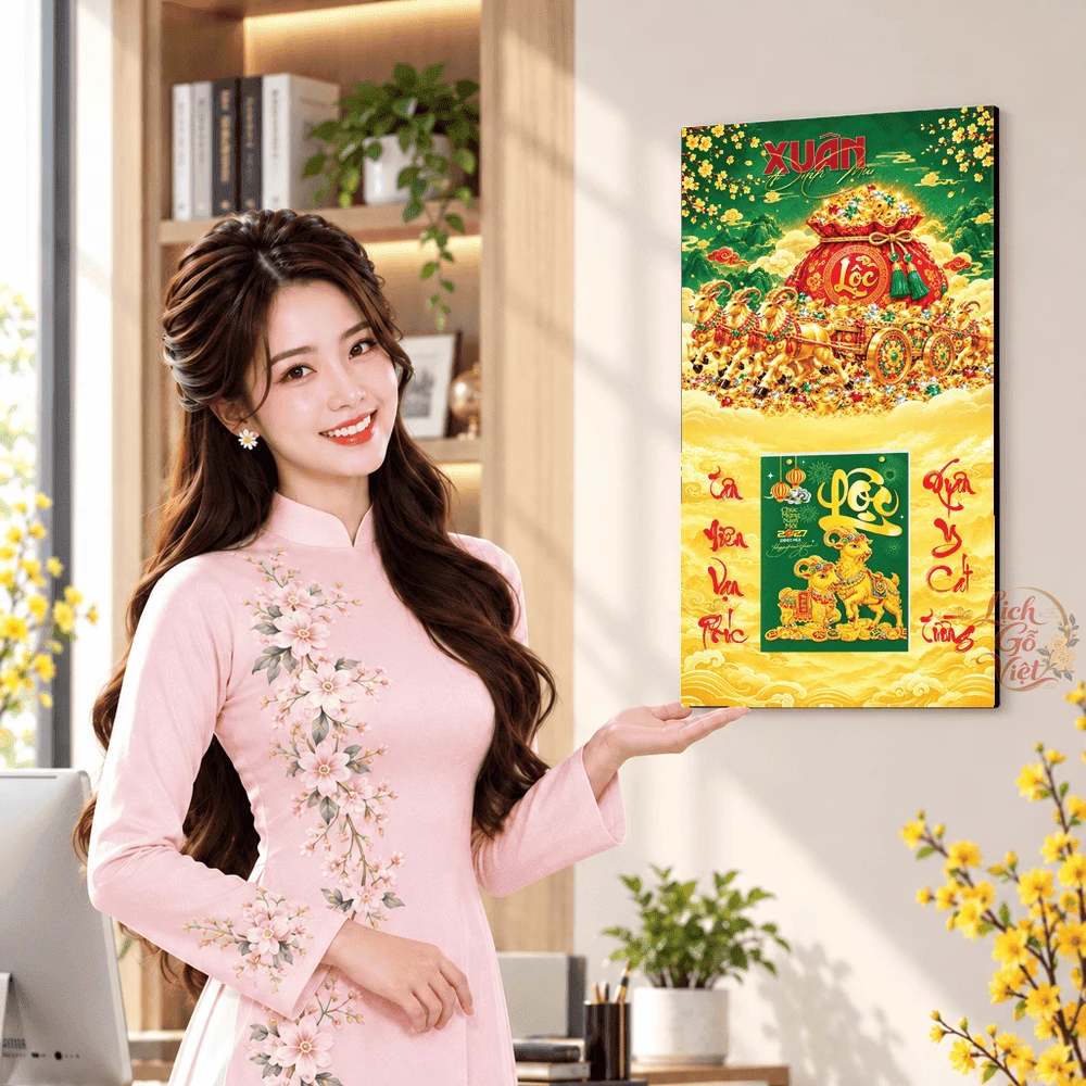 Lịch gỗ tráng gương 2027 30×60 cm Chữ Lộc Đón Xuân LGV27T3-09 — ảnh 5