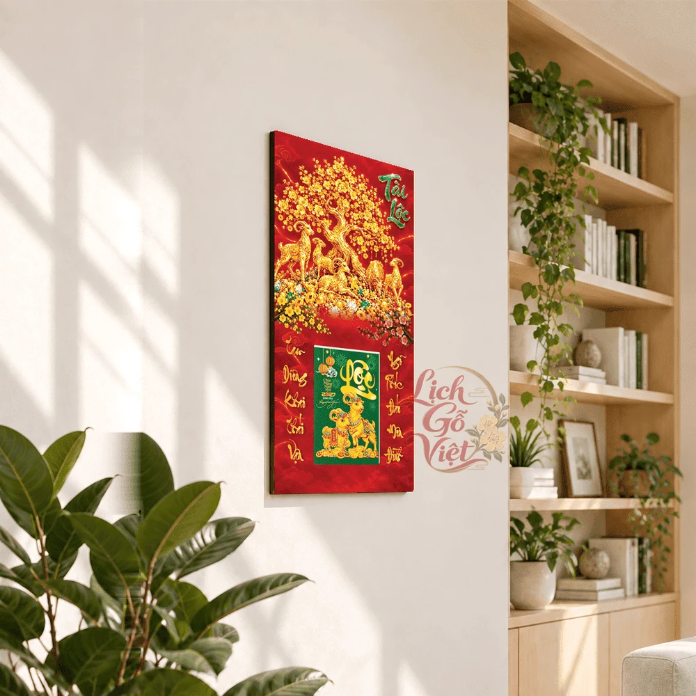 Lịch gỗ tráng gương 2027 30×60 cm Cây Tài Lộc LGV27T3-11 — ảnh 2