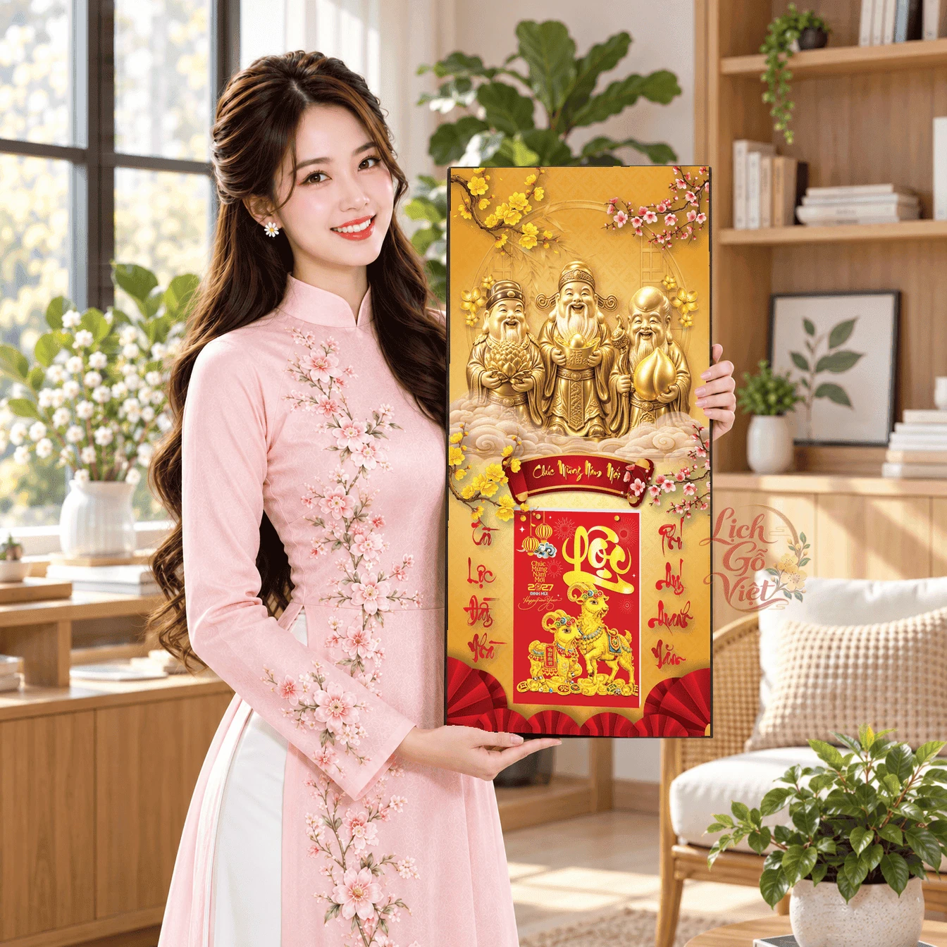 Lịch gỗ tráng gương 2027 30×60 cm Phúc Lộc Thọ LGV27T3-16 — ảnh 3