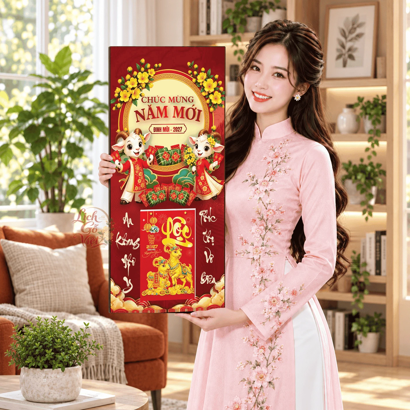 Lịch gỗ tráng gương 2027 30×60 cm Chúc Mừng Năm Mới LGV27T3-19 — ảnh 3