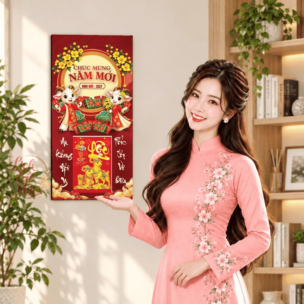 Lịch gỗ tráng gương 2027 30×60 cm Chúc Mừng Năm Mới LGV27T3-19 — ảnh 4