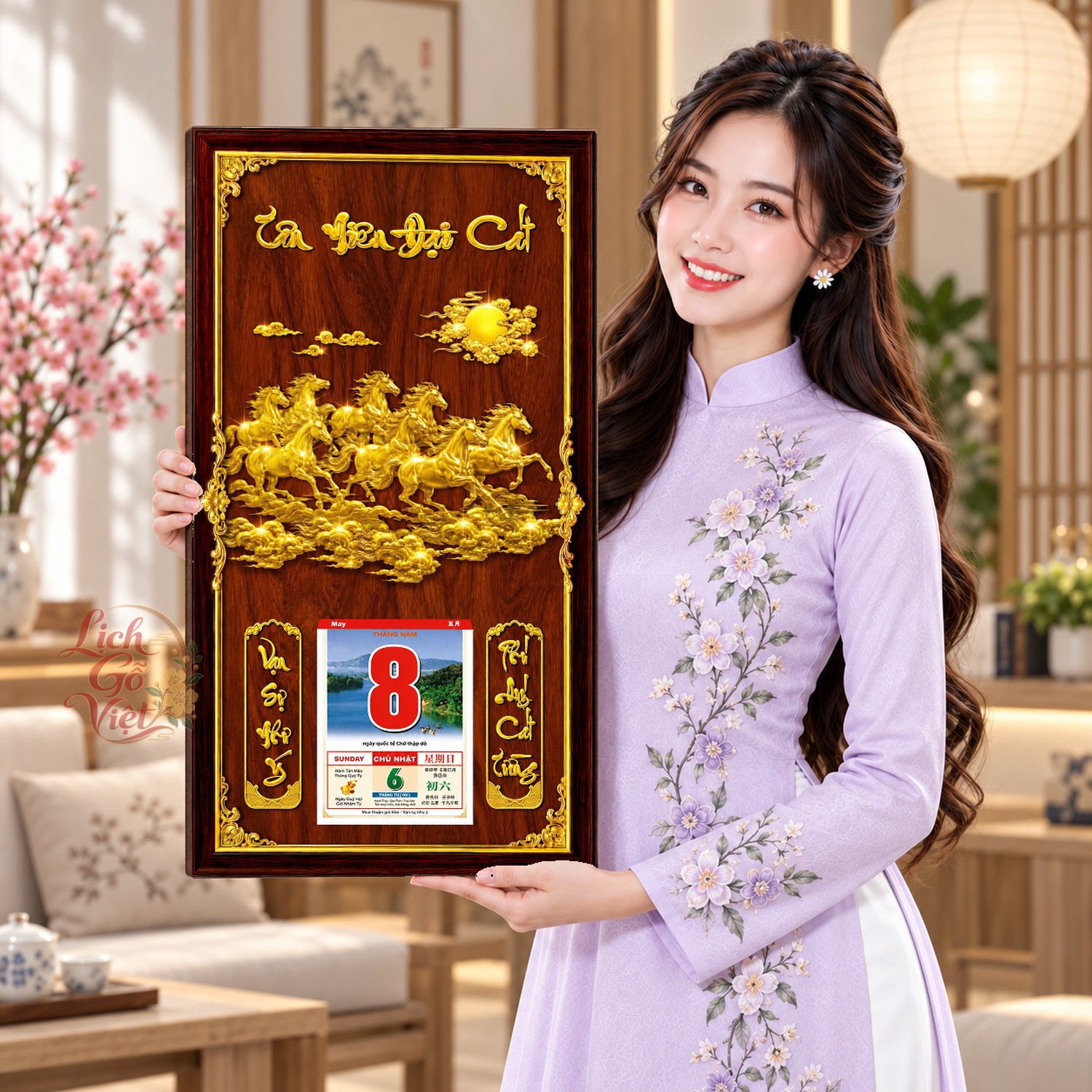 Lịch gỗ treo tường Tuấn Mã Khởi Hành Nền Gỗ 39×79 cm – LGV27AK-10 — ảnh 4