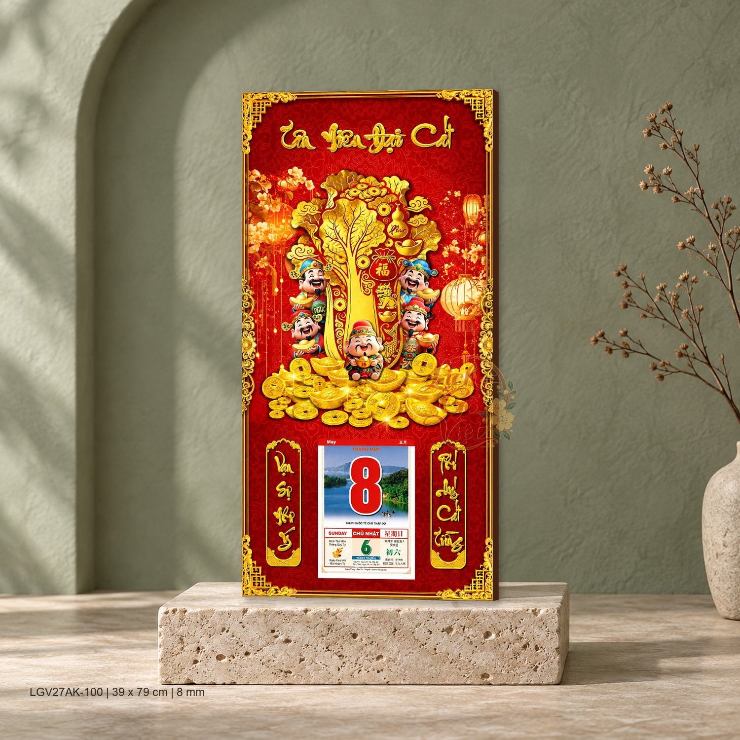 Lịch gỗ treo tường Bắp Cải Vàng Đón Lộc 39×79 cm – LGV27AK-100