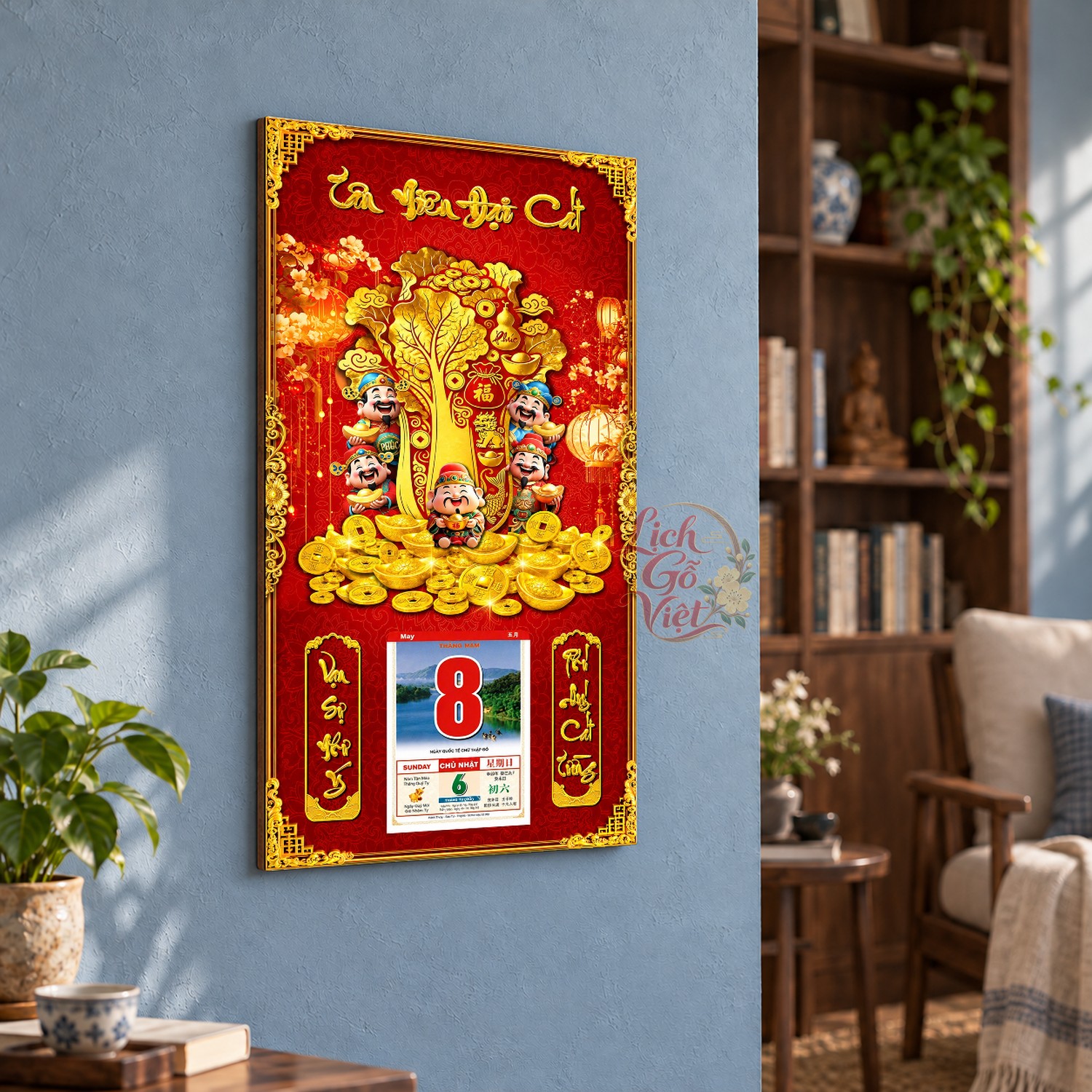 Lịch gỗ treo tường Bắp Cải Vàng Đón Lộc 39×79 cm – LGV27AK-100 — ảnh 3