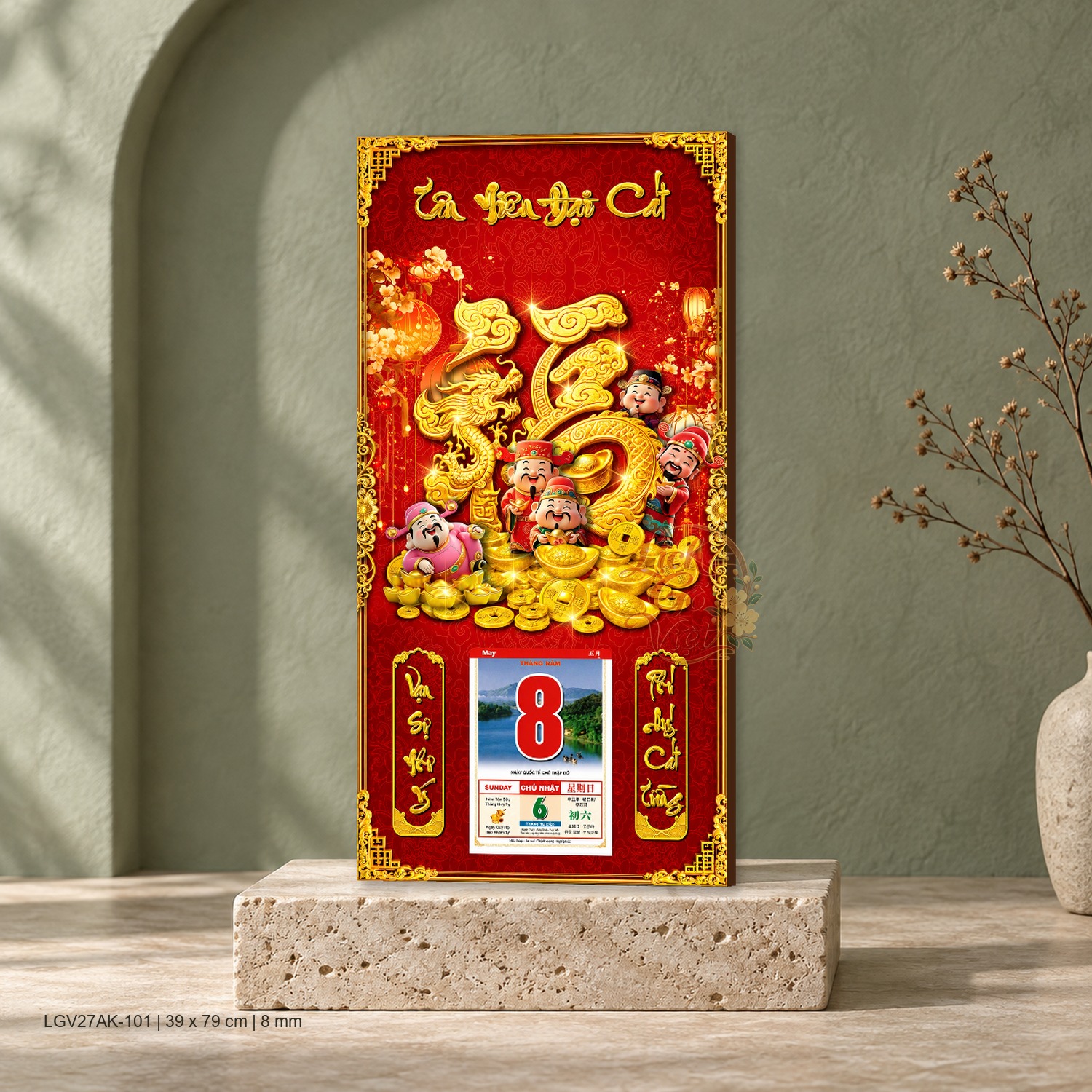 Lịch gỗ treo tường Cát Tường Đón Tết 39×79 cm – LGV27AK-101