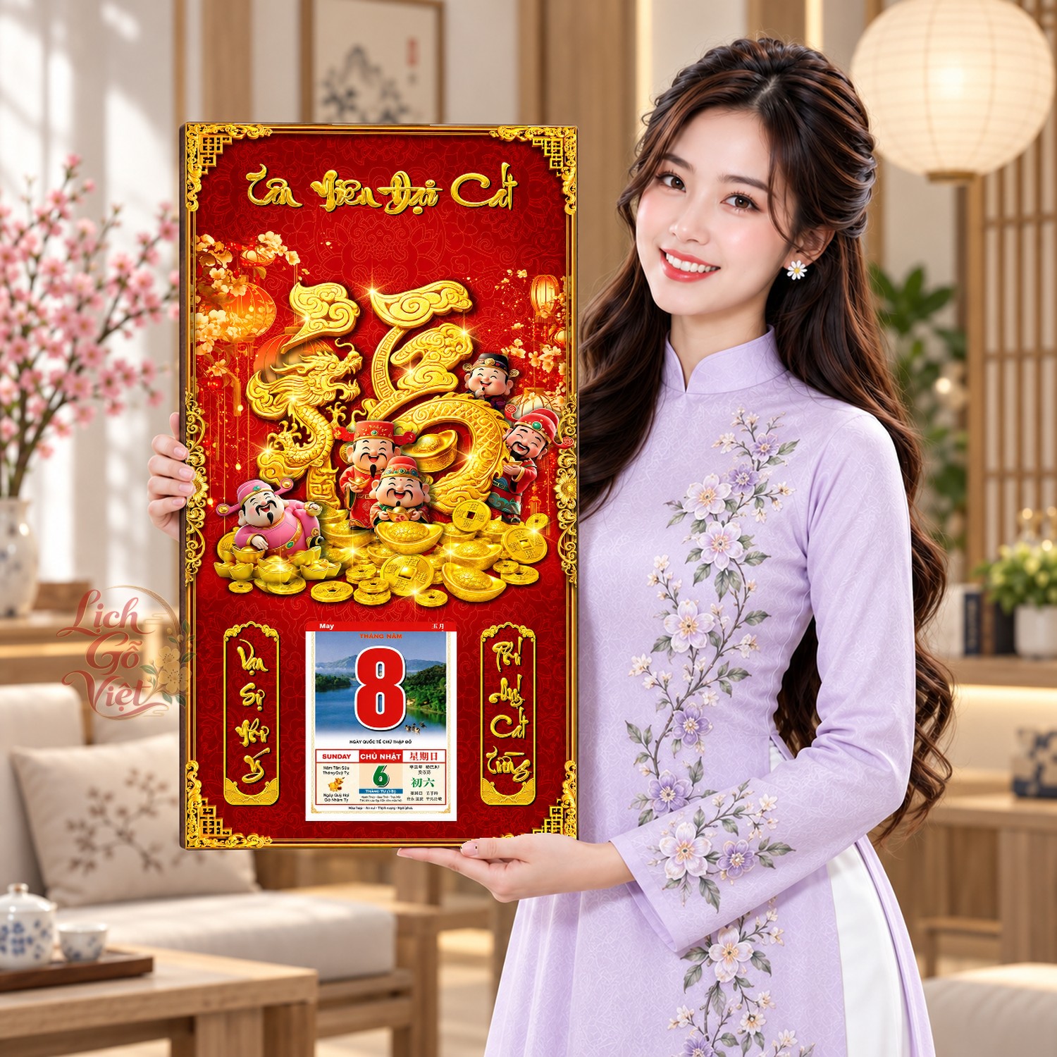 Lịch gỗ treo tường Cát Tường Đón Tết 39×79 cm – LGV27AK-101 — ảnh 4