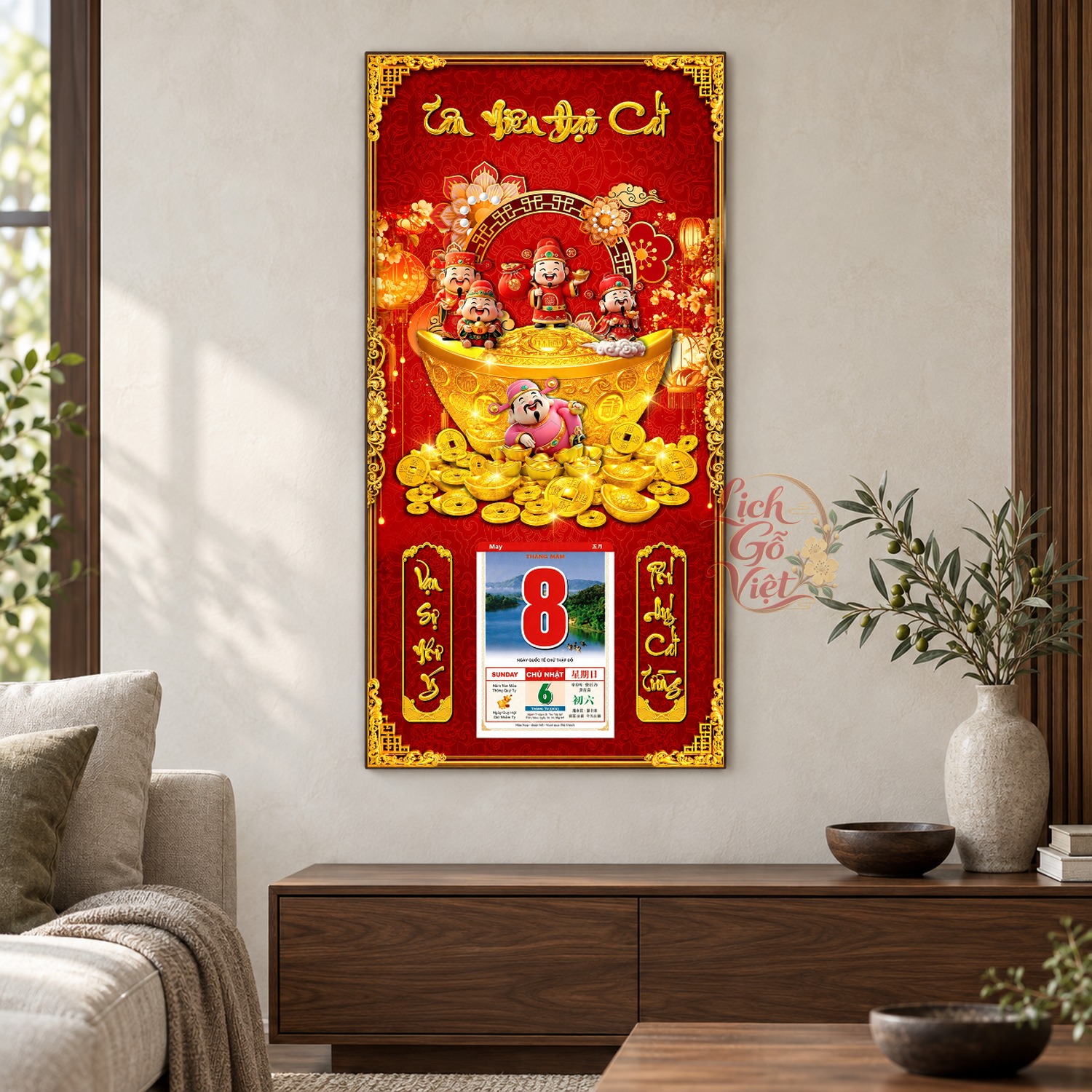 Lịch gỗ treo tường Kim Nguyên Bảo 39×79 cm – LGV27AK-102 — ảnh 2