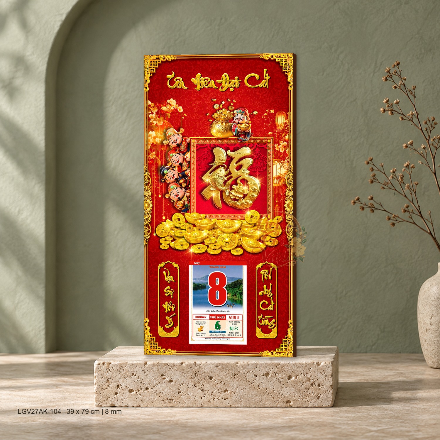 Lịch gỗ treo tường Phúc Mãn Đường 39×79 cm – LGV27AK-104