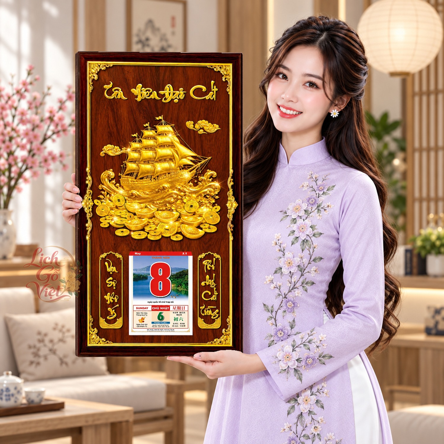 Lịch gỗ treo tường Cánh Buồm Đón Gió Nền Gỗ 39×79 cm – LGV27AK-27 — ảnh 4