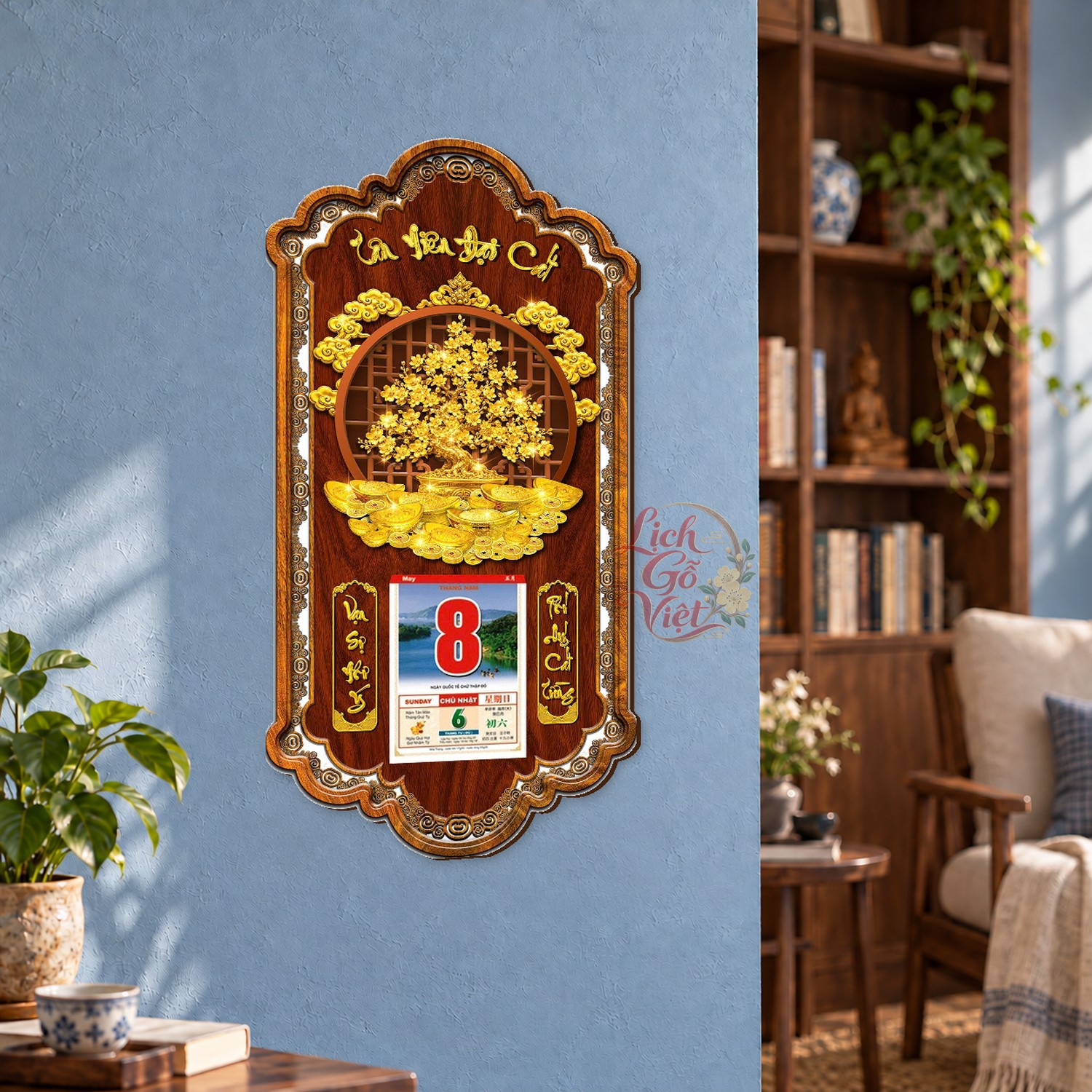 Lịch gỗ treo tường Kim Thụ Viên Mãn Khung Lượn 39×79 cm – LGV27AK-40 — ảnh 3