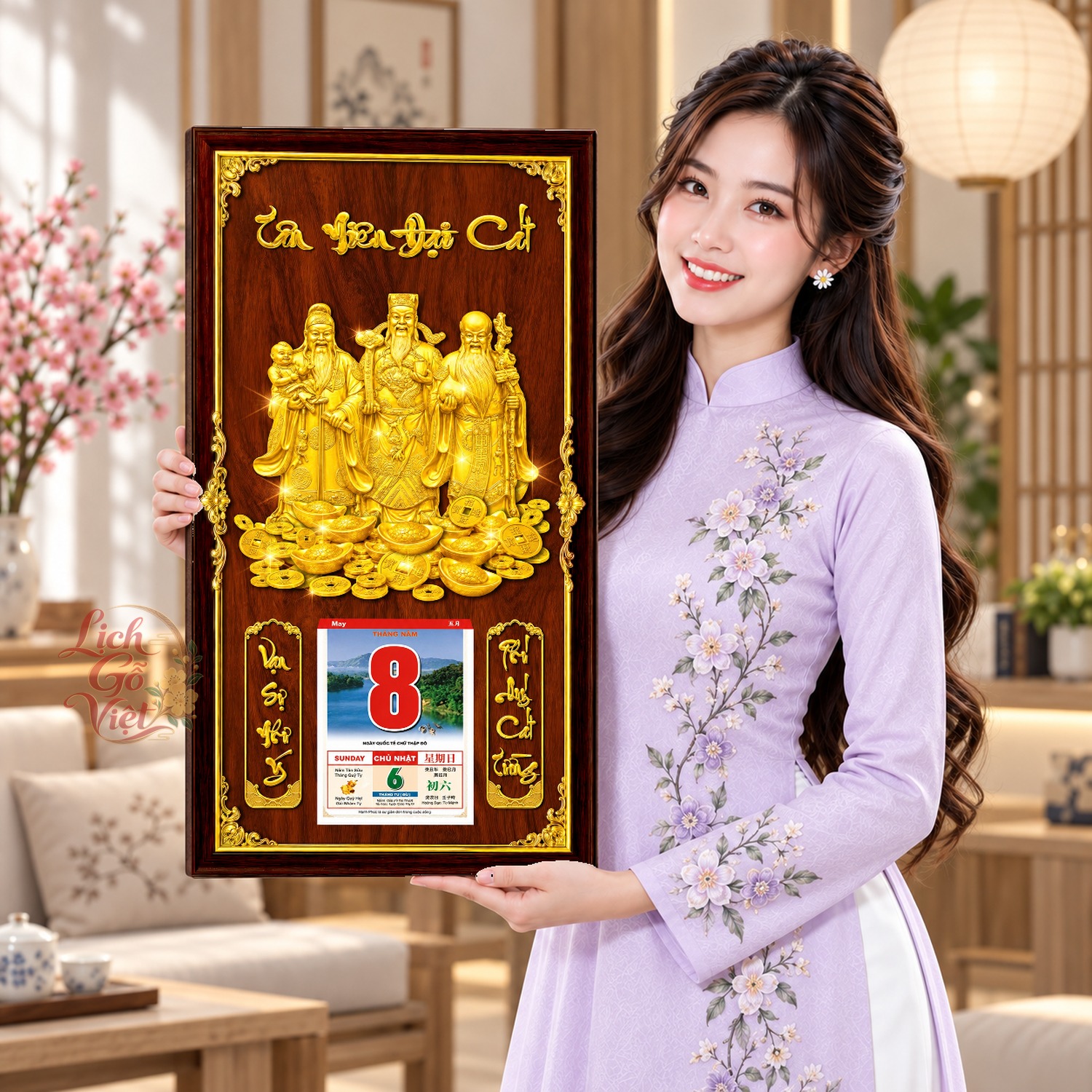 Lịch gỗ treo tường Tam Đa Phúc Hội Nền Gỗ 39×79 cm – LGV27AK-64 — ảnh 4