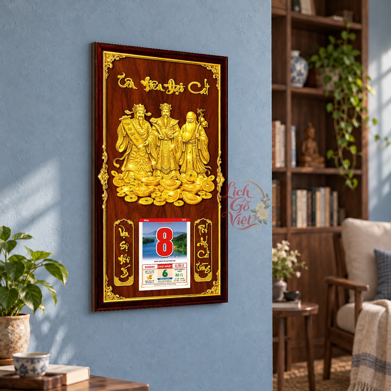 Lịch gỗ treo tường Tam Đa An Khang Nền Gỗ 39×79 cm – LGV27AK-68 — ảnh 3