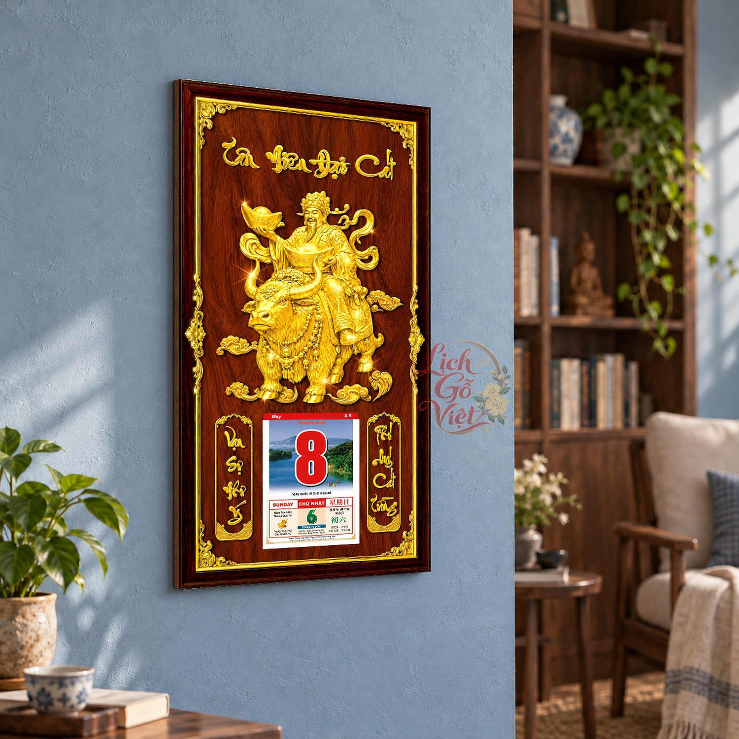 Lịch gỗ treo tường Tài Lộc Cát Tường Nền Gỗ 39×79 cm – LGV27AK-79 — ảnh 3