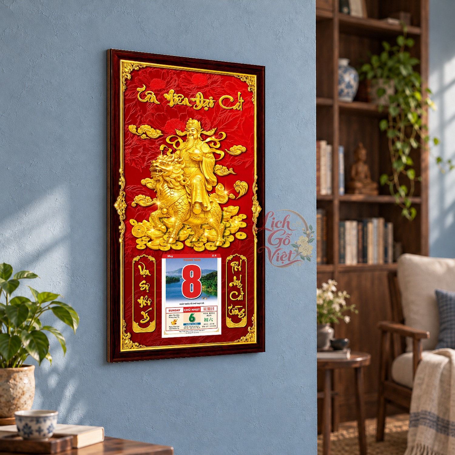Lịch gỗ treo tường Phúc Lộc An Hòa Nền Đỏ 39×79 cm – LGV27AK-82 — ảnh 3