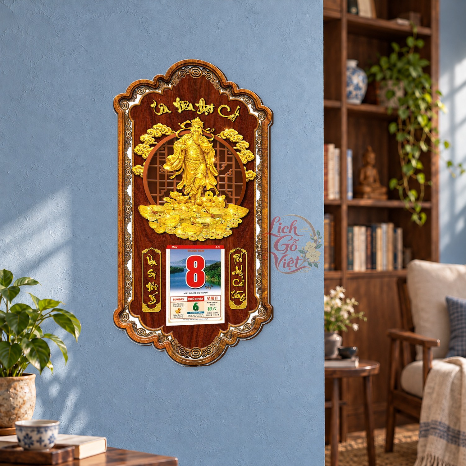 Lịch gỗ treo tường Phúc Lộc An Hòa Khung Lượn 39×79 cm – LGV27AK-84 — ảnh 3
