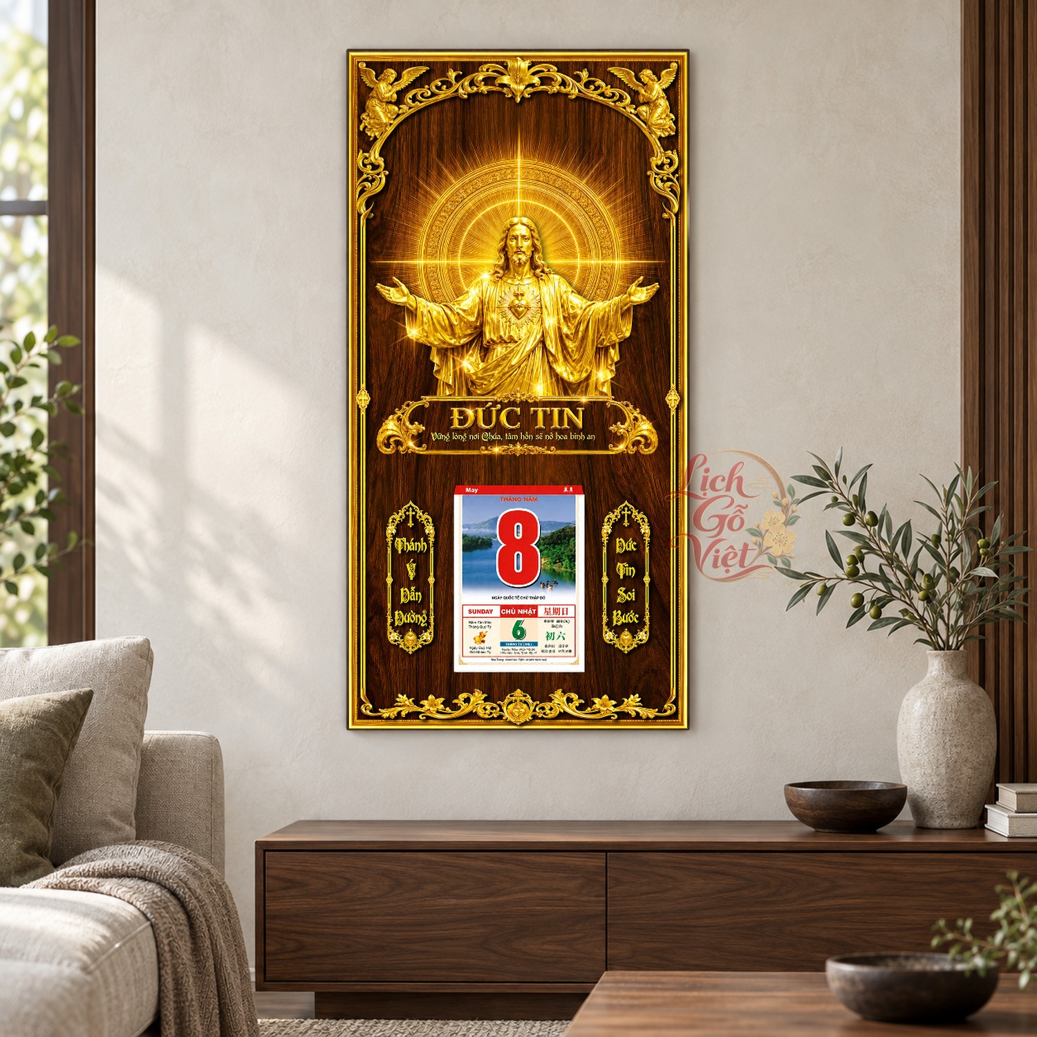 Lịch gỗ treo tường Đức Tin 39×79 cm – LGV27AK-93 — ảnh 2