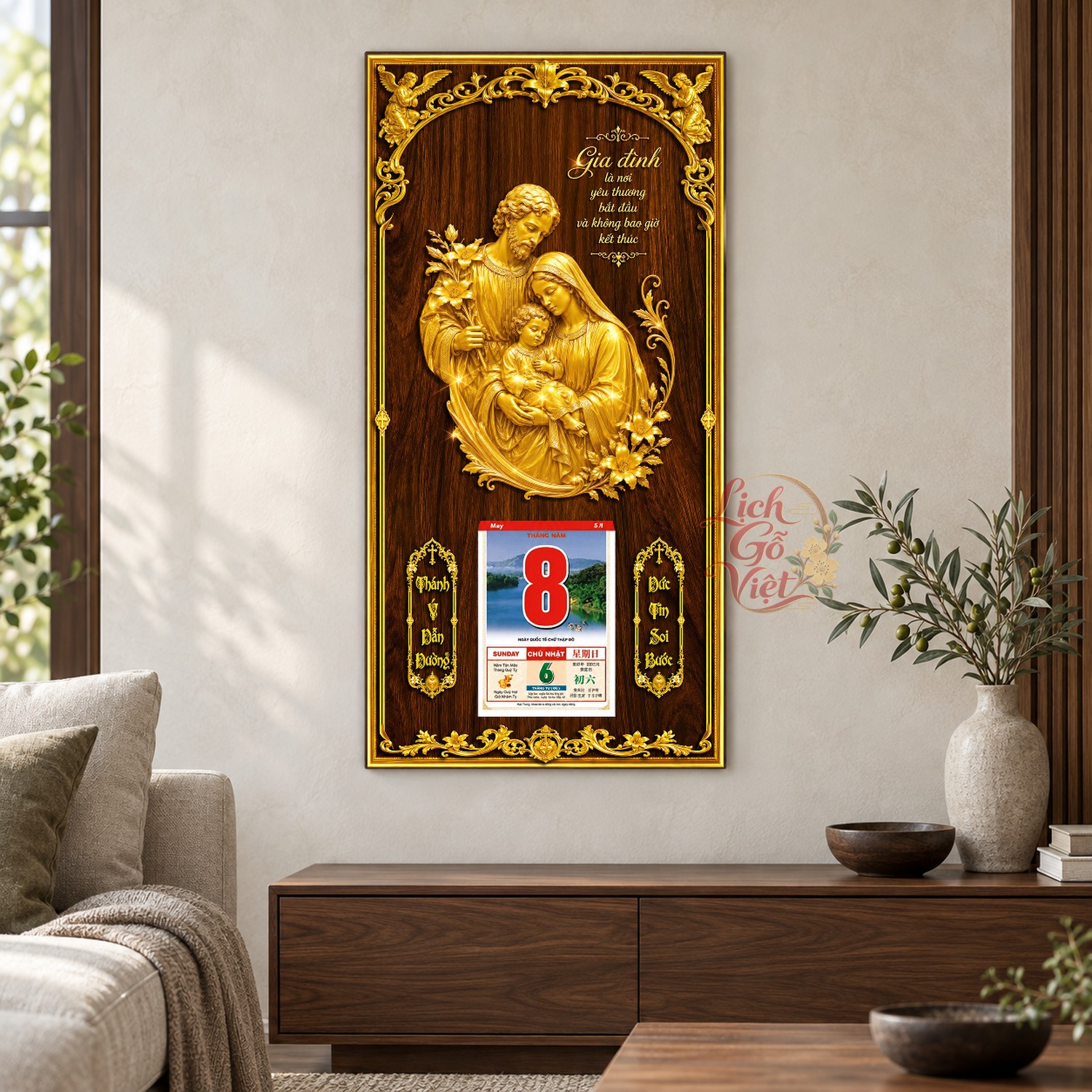 Lịch gỗ treo tường Gia Đình Yêu Thương 39×79 cm – LGV27AK-95 — ảnh 2