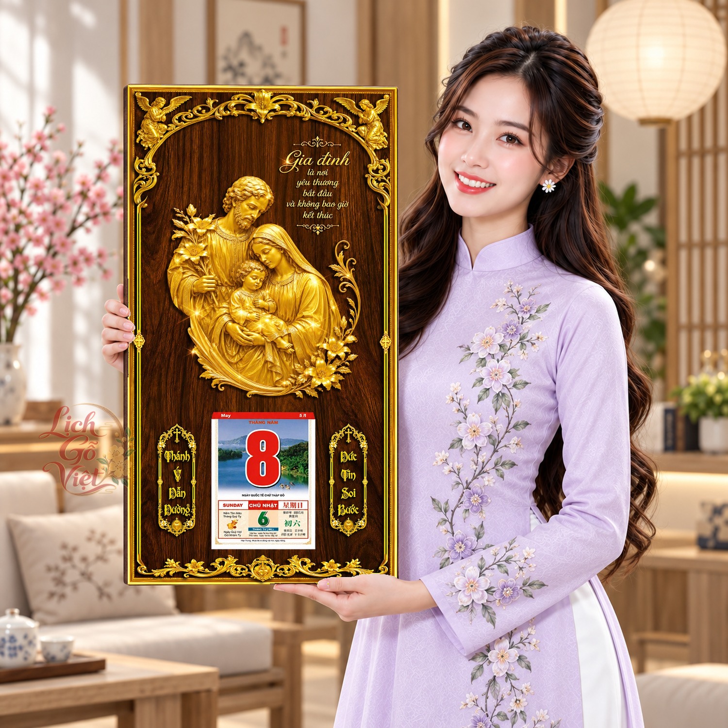 Lịch gỗ treo tường Gia Đình Yêu Thương 39×79 cm – LGV27AK-95 — ảnh 4