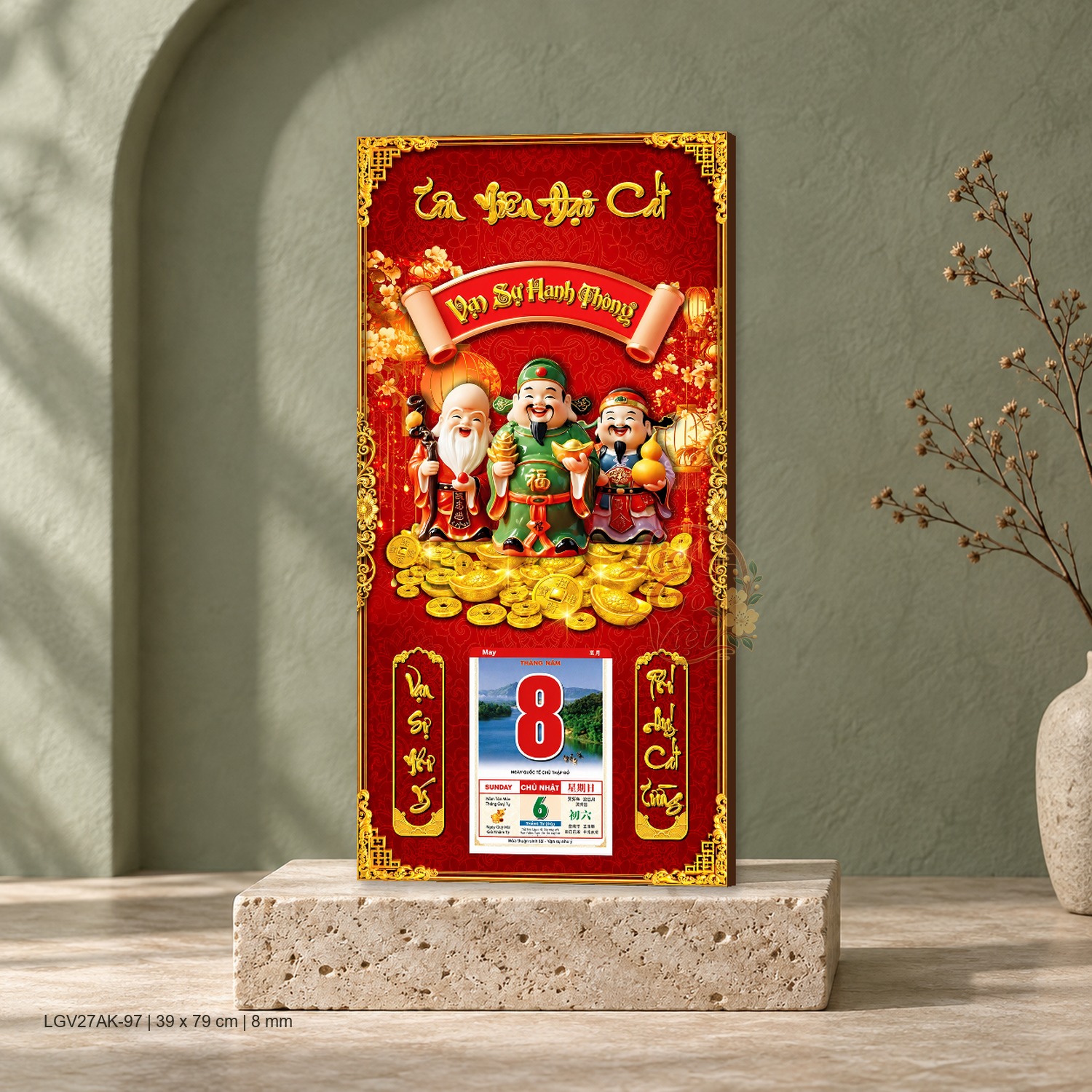 Lịch gỗ treo tường Tam Đa Vui Xuân 39×79 cm – LGV27AK-97