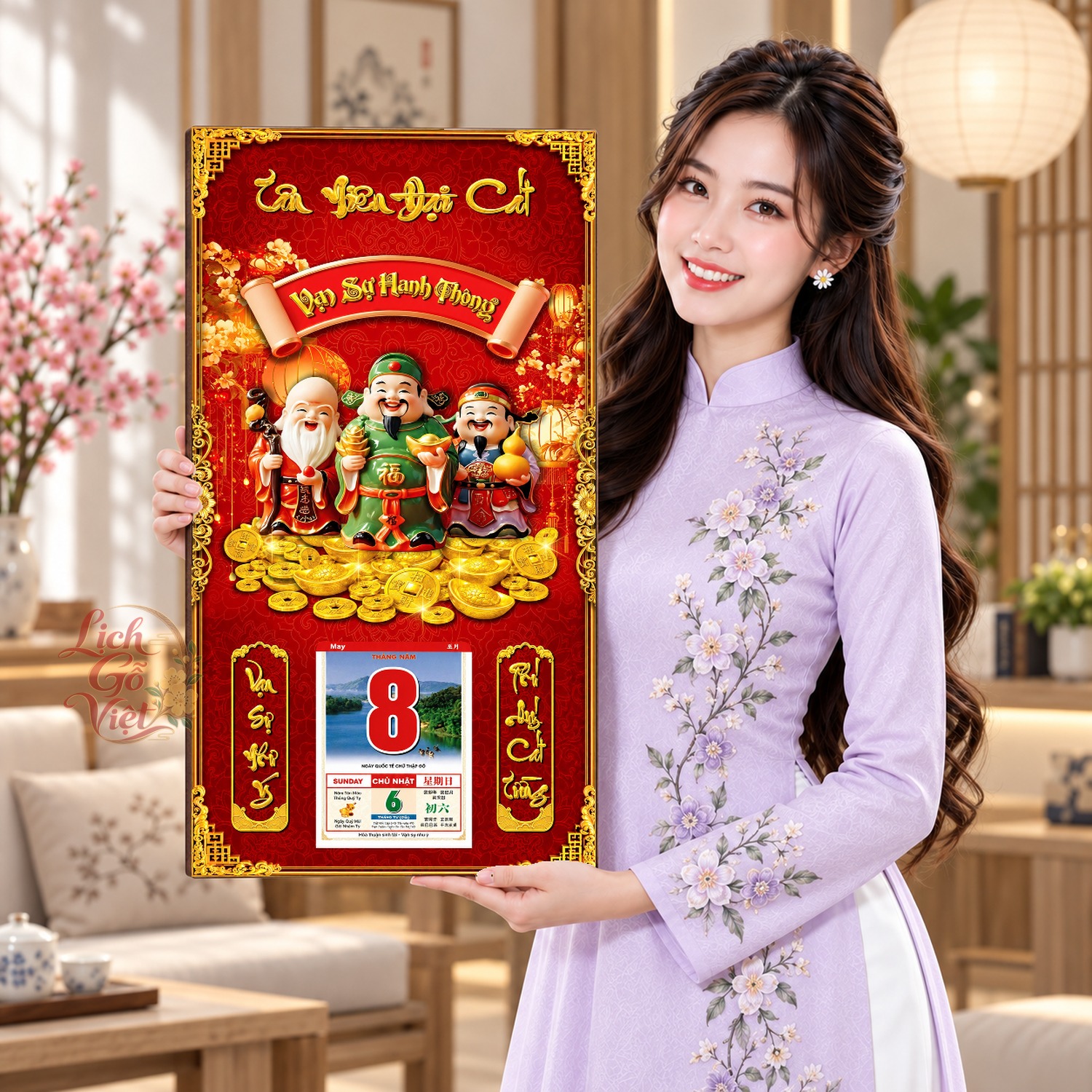Lịch gỗ treo tường Tam Đa Vui Xuân 39×79 cm – LGV27AK-97 — ảnh 4