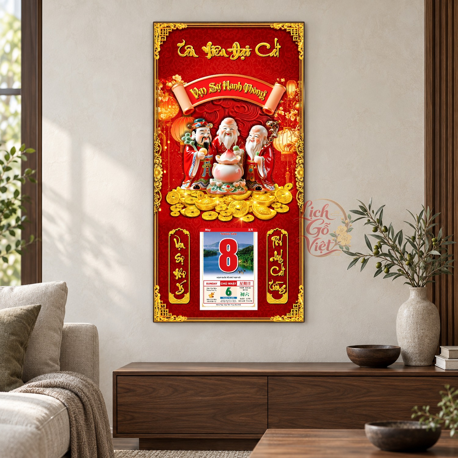 Lịch gỗ treo tường Phúc Hội Đầu Xuân 39×79 cm – LGV27AK-98 — ảnh 2