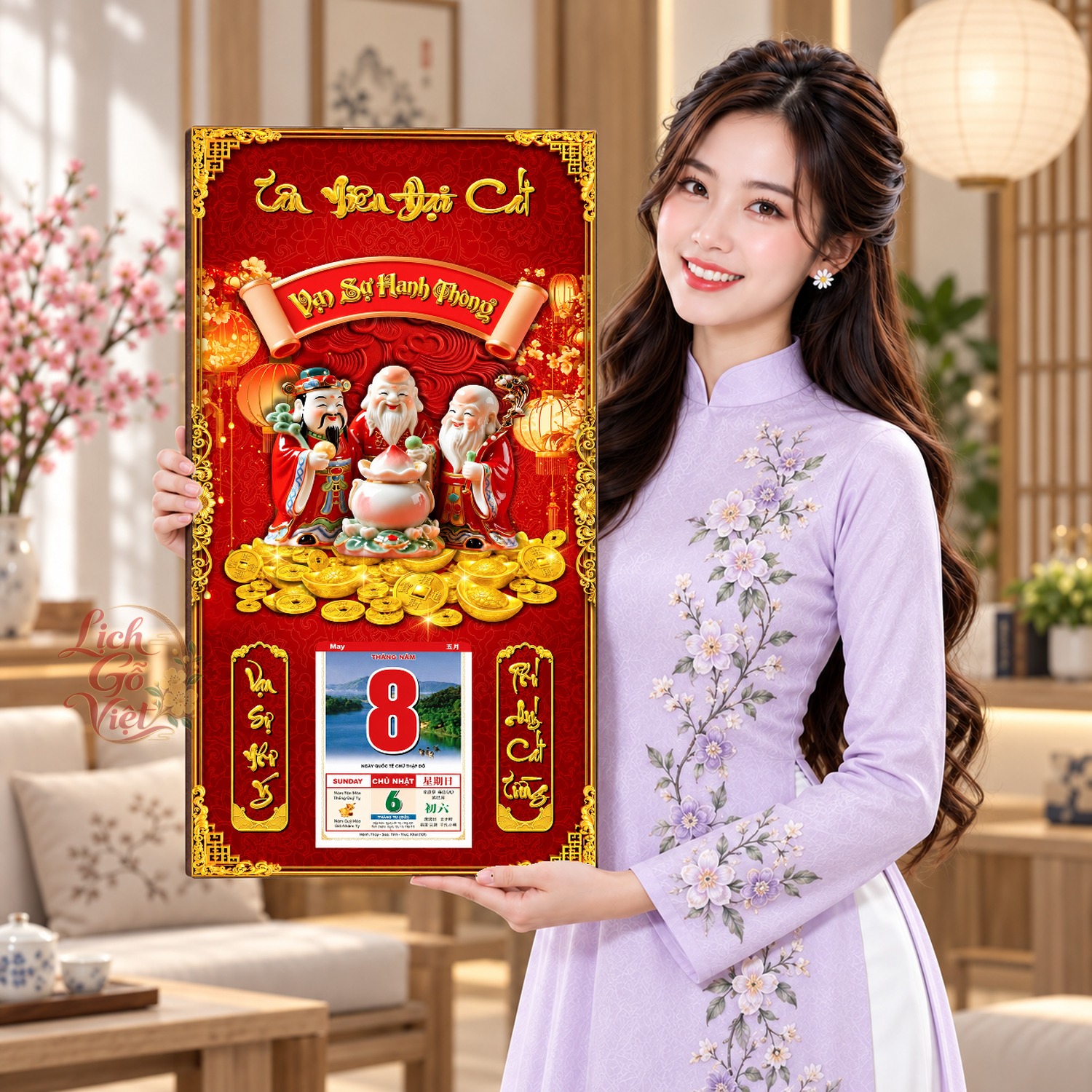 Lịch gỗ treo tường Phúc Hội Đầu Xuân 39×79 cm – LGV27AK-98 — ảnh 4