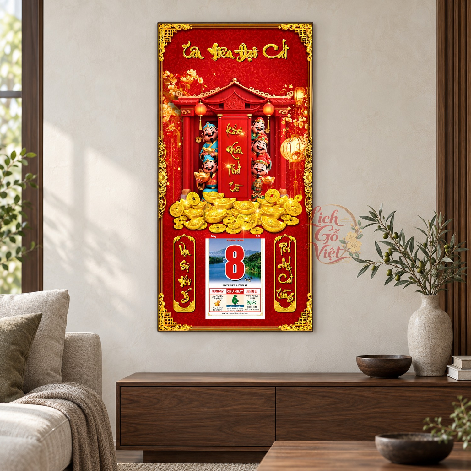 Lịch gỗ treo tường Xuân Về Trước Ngõ 39×79 cm – LGV27AK-99 — ảnh 2
