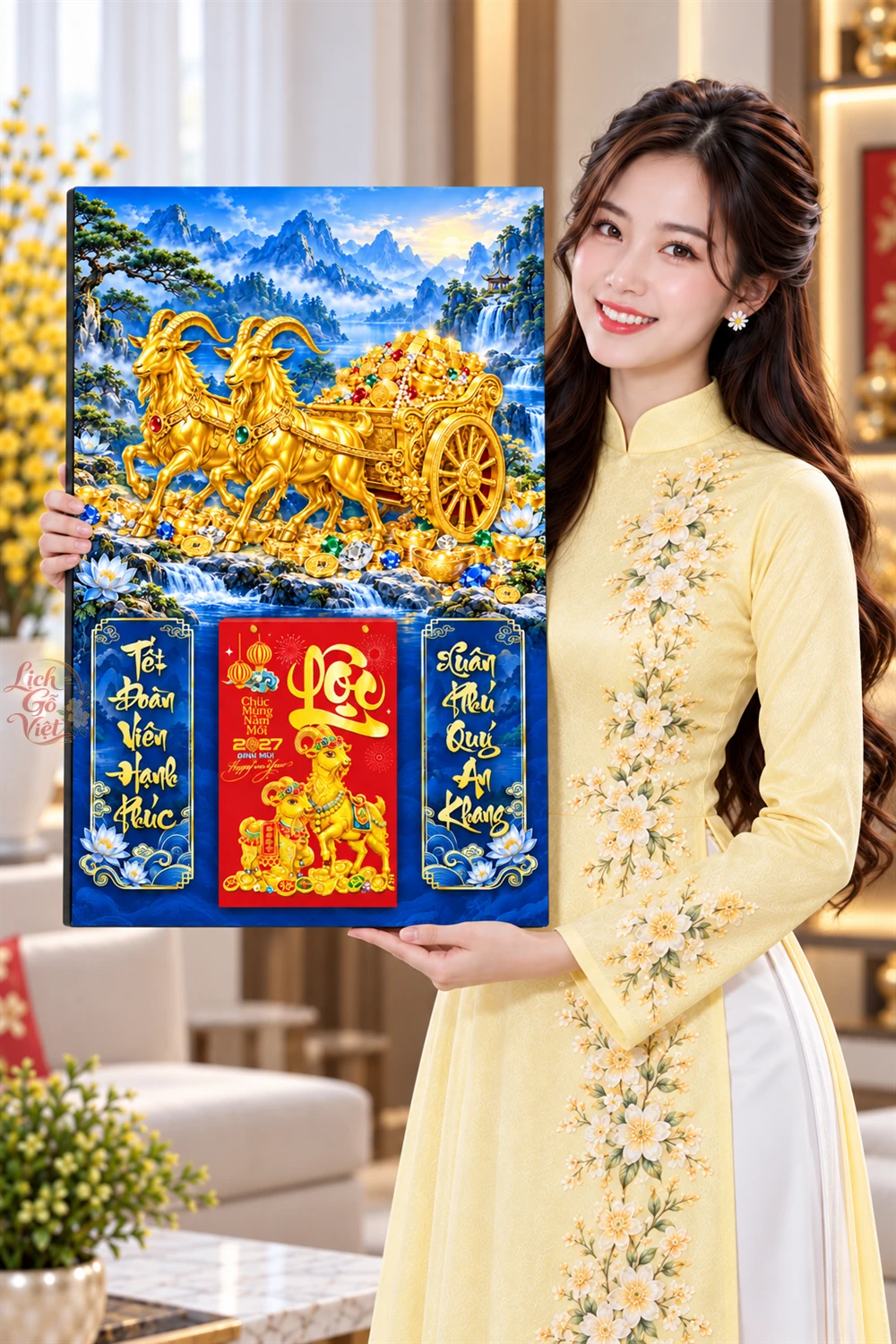 Lịch gỗ tráng gương 40x60cm Song Dương Tài Lộc LGV27T4-06 — ảnh 4