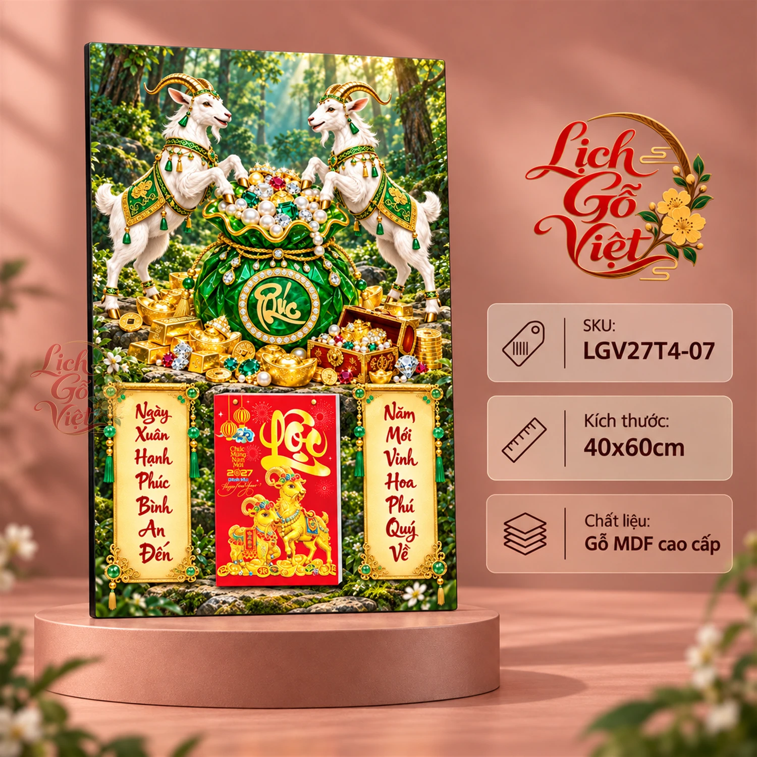 Lịch gỗ tráng gương 40x60cm Song Dương Phúc Lộc LGV27T4-07