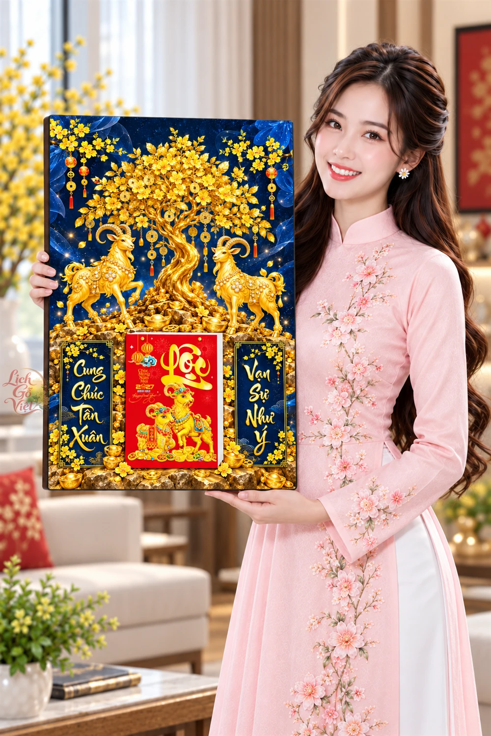 Lịch gỗ tráng gương 40x60cm Song Dương Kim Xuân LGV27T4-17 — ảnh 4