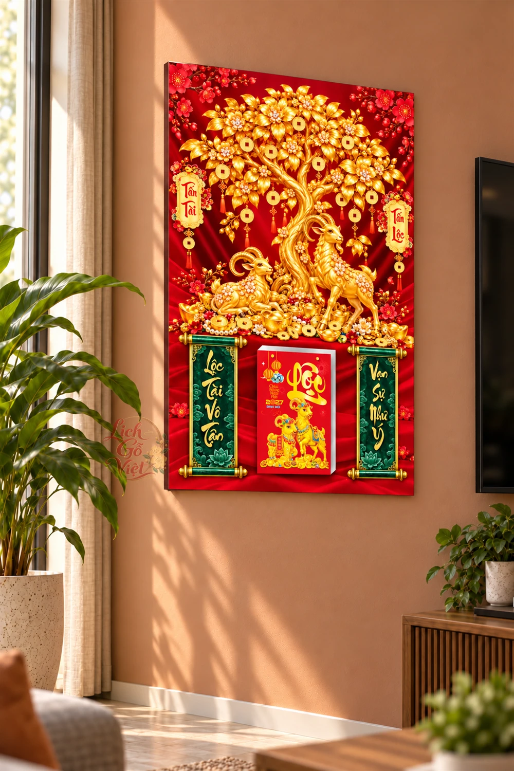 Lịch gỗ tráng gương 40x60cm Song Dương Kim Lộc LGV27T4-20 — ảnh 2