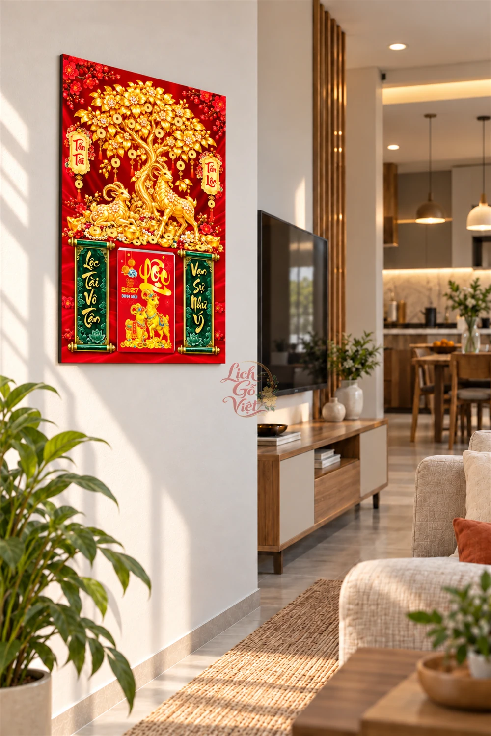 Lịch gỗ tráng gương 40x60cm Song Dương Kim Lộc LGV27T4-20 — ảnh 3